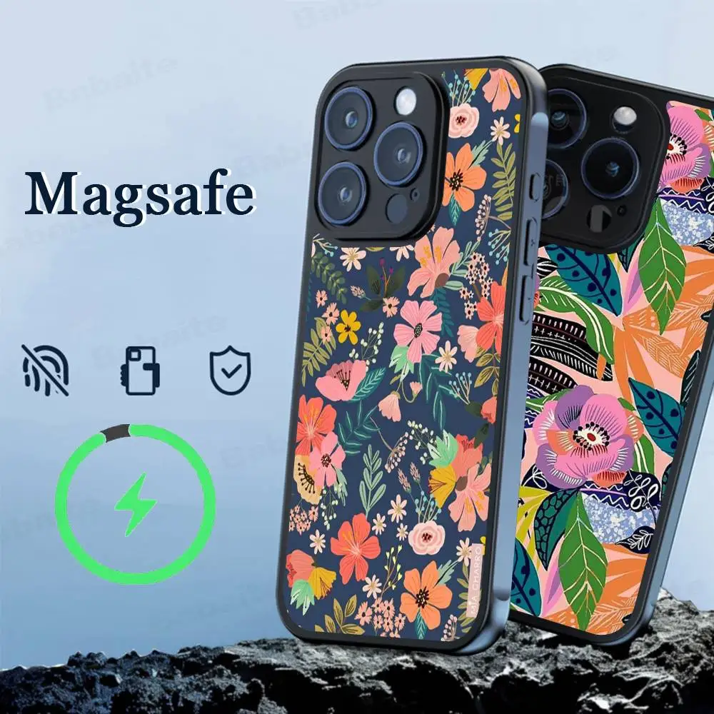 

Cute Colorful Flower Magnetic Case For iPhone 17 16 14 13 12 11 15 Pro Max Plus Wireless Charge Phone Cover