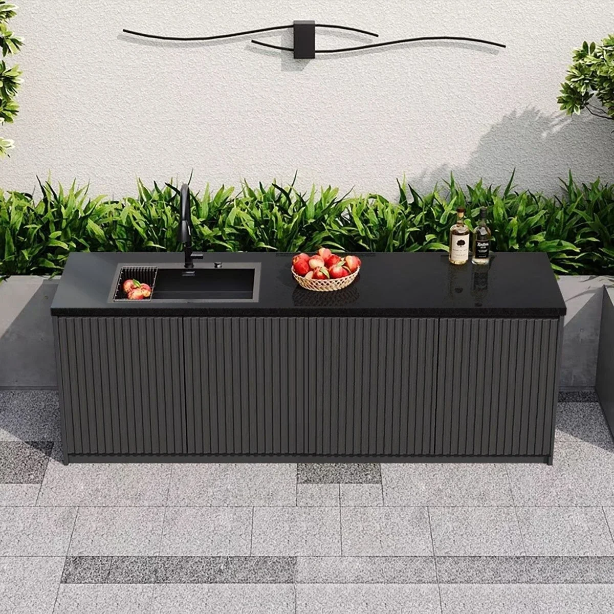 Outdoor garden kitchen cooking console outdoor stone water bar counter courtyard wash basin storage cabinet integrated