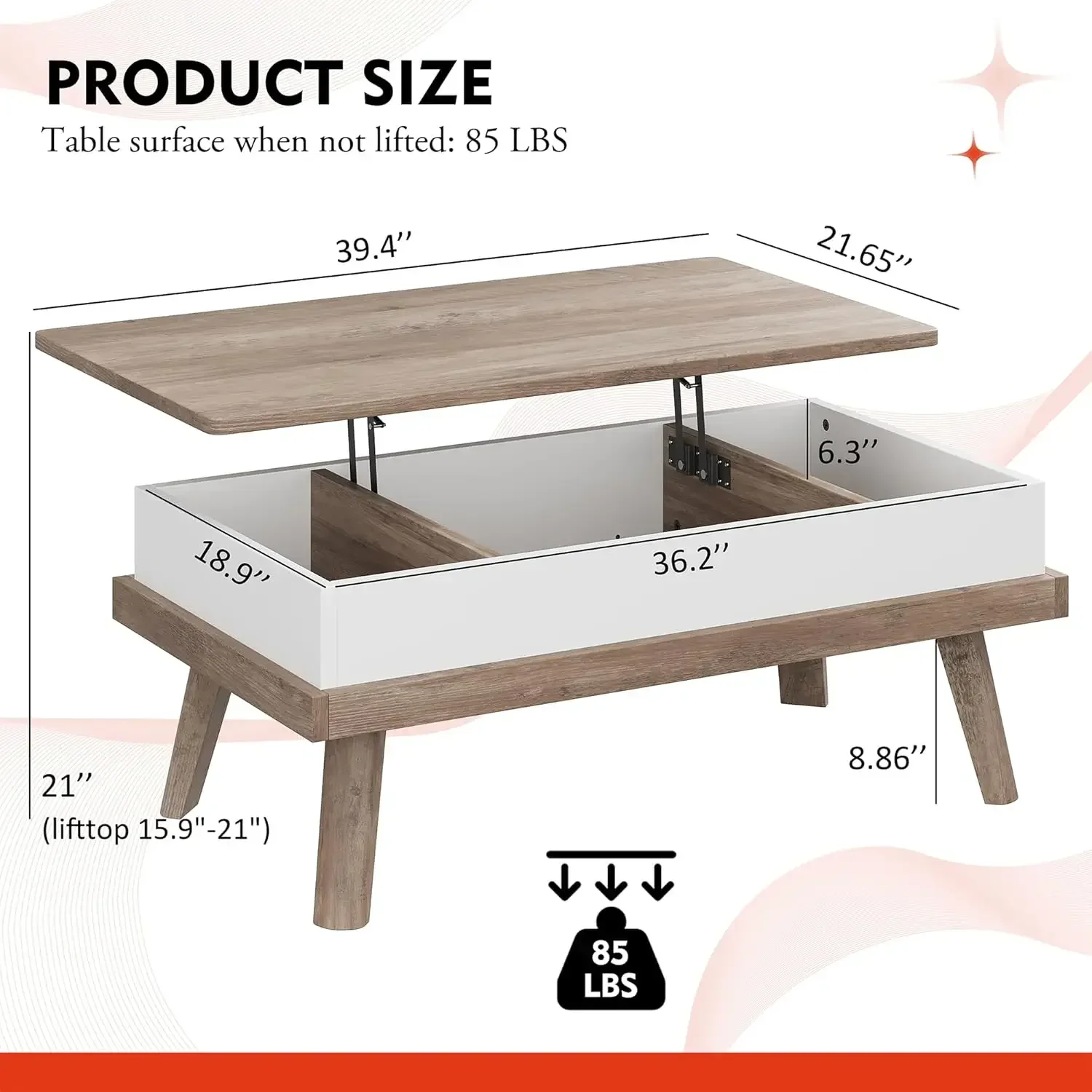 Wood Coffee Table, Lift Top Coffee Tablewith Hidden Compartment, Coffee Table for Living Room Reception Room image 2