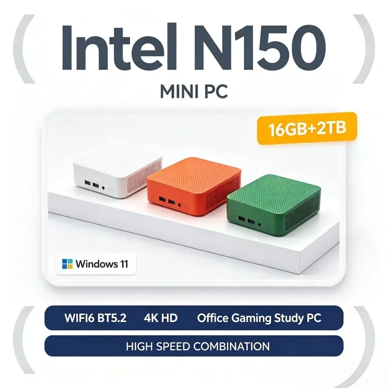 Small Form Factor Mini PC Intel N150 Windows11 16GB RAM 1TB‑2TB SSD WiFi6 BT5.2 Desktop Host For Gamer Business Multitask Home