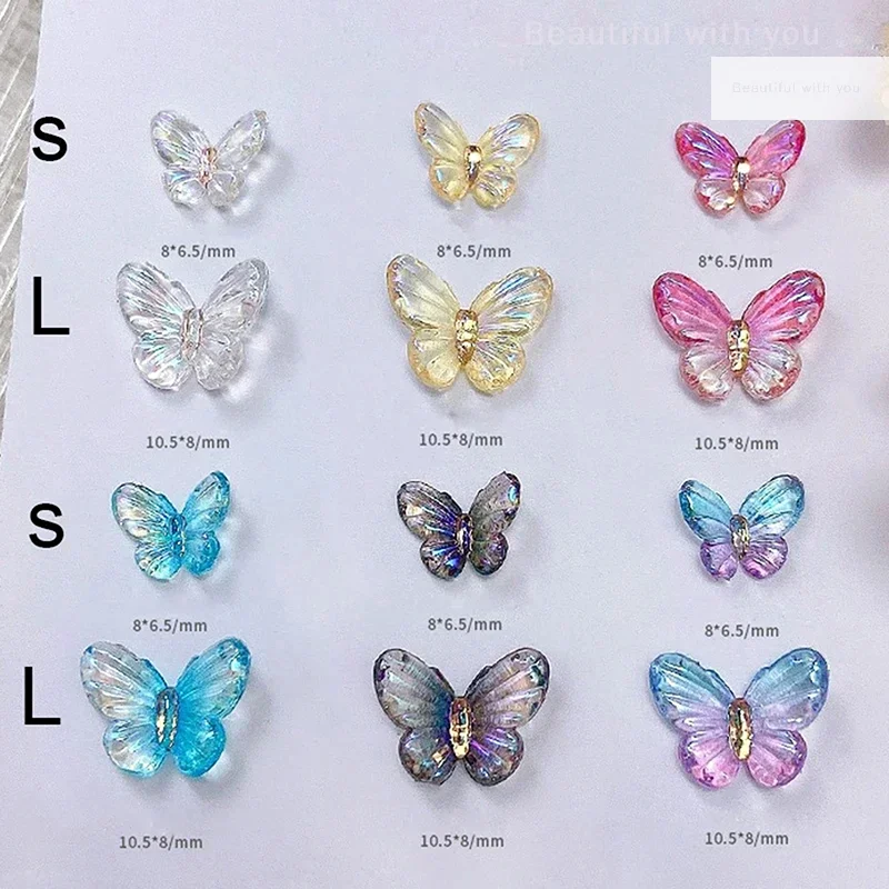 30Pcs 3D Aurora Colorful Butterfly Nail Art Charm Nail Art Decoration DIY Nail Jewelry Rhinestones For Nails Art Accessories