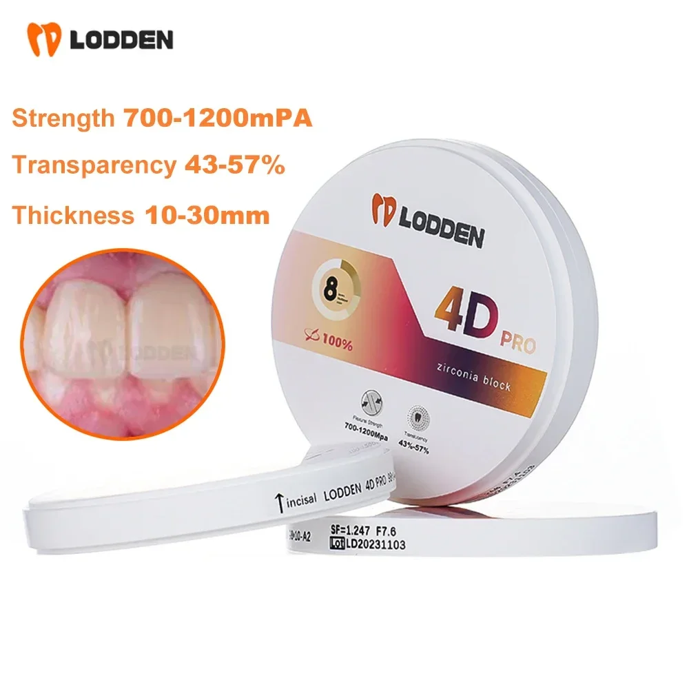 4D Pro Multilayer Zirconia Block Open System 98mm 8Layers Dental Zirconia Disc  43-57% Transparency 700-1200Mpa Strength CAD CAM