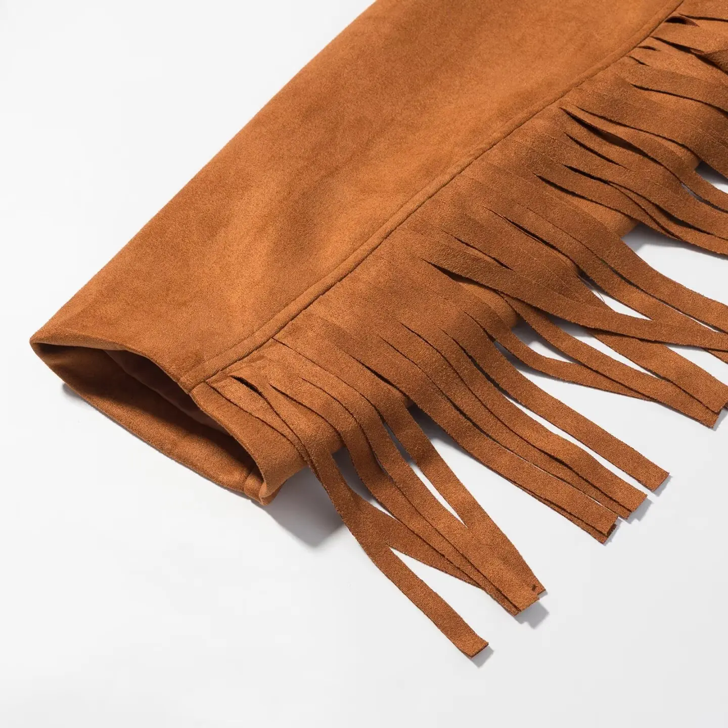 Chaqueta de motociclista de gamuza con borlas de otoño para mujer, abrigo corto de manga larga con cuello vuelto, prendas de vestir exteriores con cremallera de calle para mujer