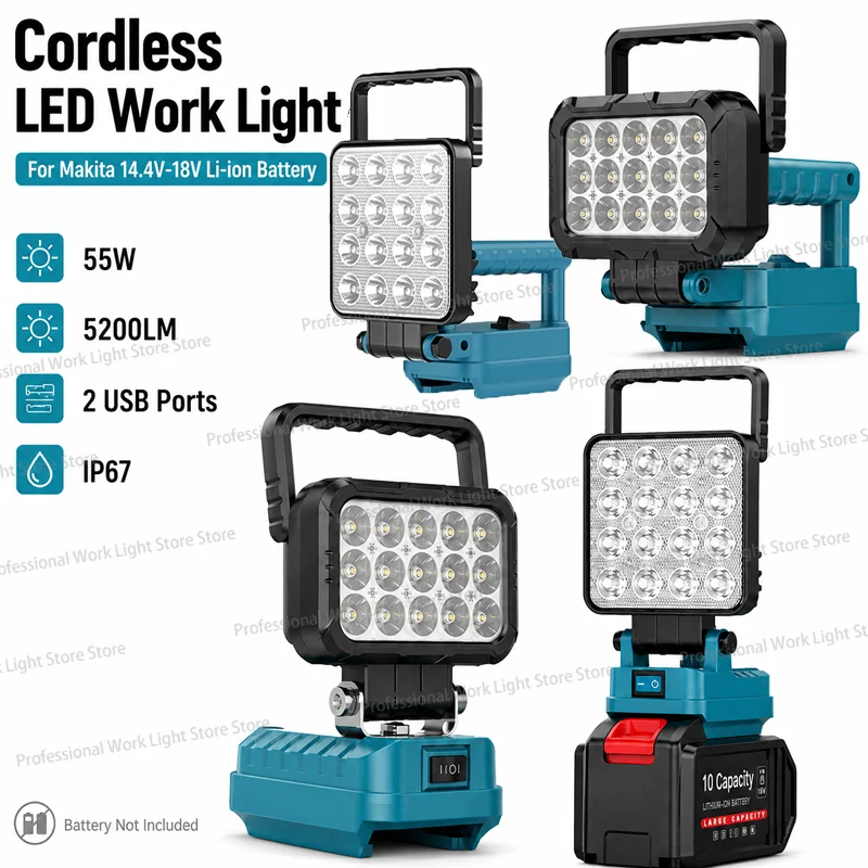Cordless LED Work Light For Makita14.4V-18V Li-ion Battery Lantern Outdoor Flashlight Camping Lamp Emergency Lighting for repair