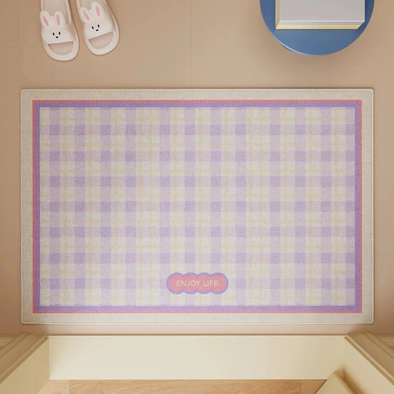 VIKAMA Purple Pink Gingham Plaid Area Rug Non Slip Washable Soft Doormat Entryway Kitchen Living Room Bedroom