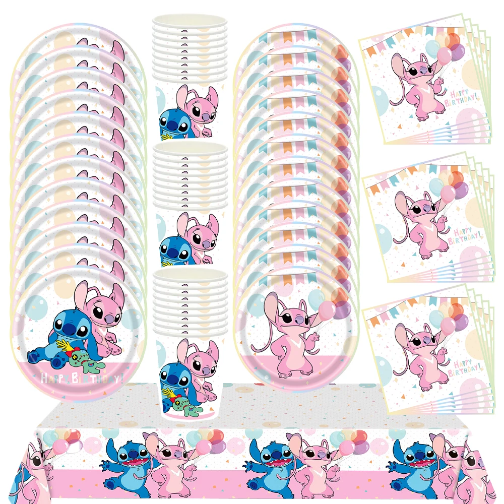 Décorations d'anniversaire Disney Lilo et Stitch, ensemble de vaisselle, assiettes, tasses, nappe, réception-cadeau pour bébé, cadeaux pour enfants, fournitures de fête