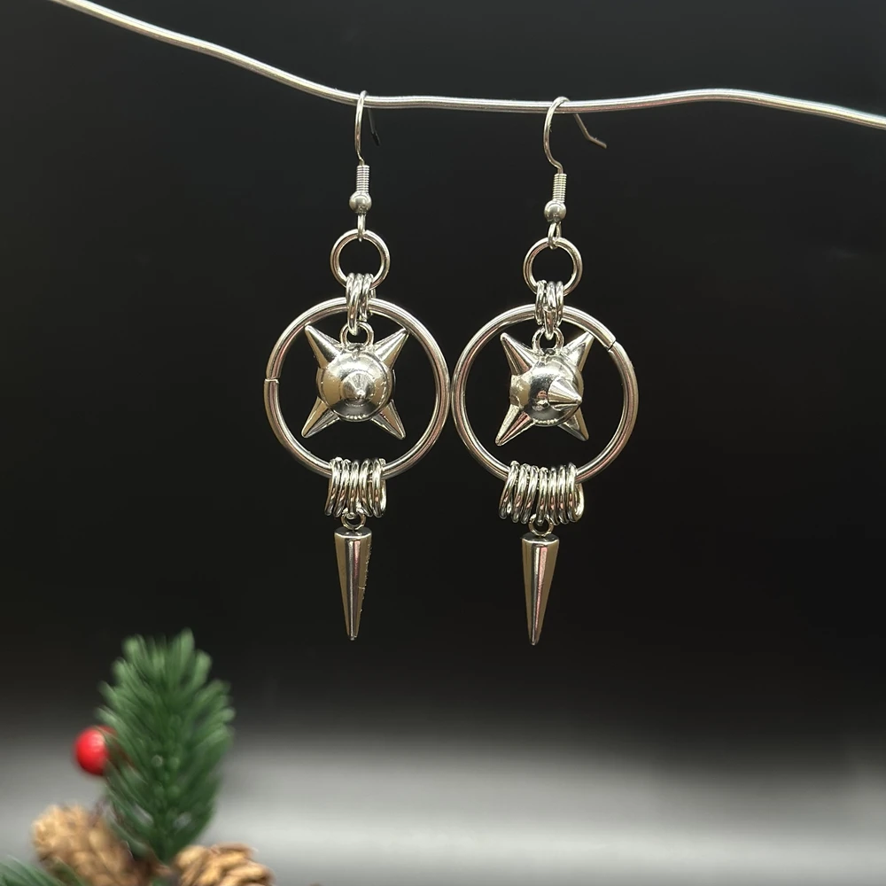 القوطية الجرونج هوب فلايل الصولجان الصباح ستار أقراط للنساء اليدوية Y2k الشرير القرون الوسطى سبايك الكرة استرخى أقراط