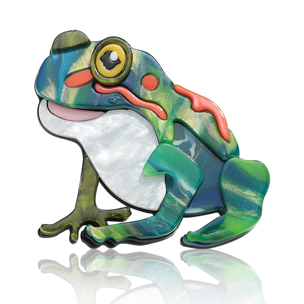 Creative 3D Acrylic Cartoon Frog Brooch for Women Unisex Cute Colorful Animals Badge Pins Clothing Accessories