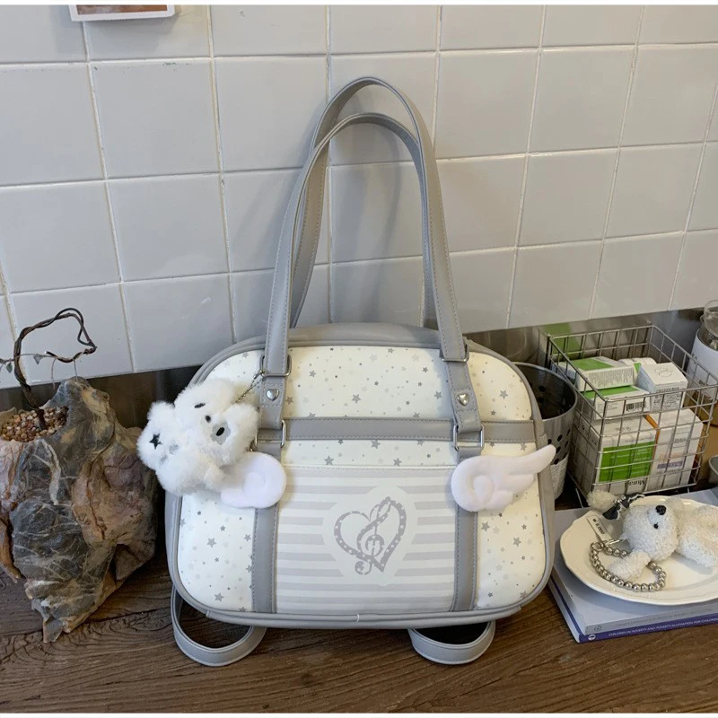 

Японский рюкзак, сумка-мессенджер для женщин, музыкальная нота, дизайн с крыльями ангела, школьная сумка, большая вместительная сумка, простая сумка-тоут