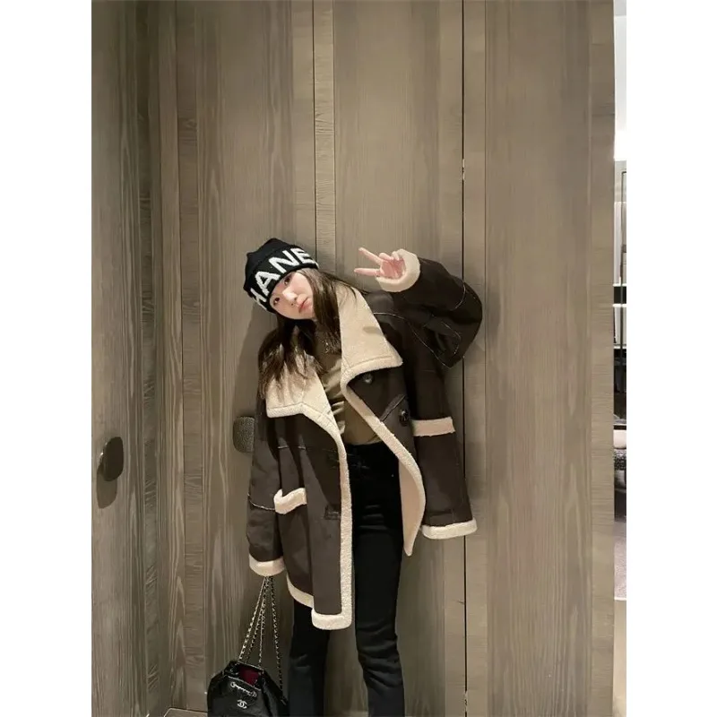 Solid Color Coat Square Collar Fake Fur Coat High Quality Mink Fur Coat Winter Warm Elegant Mid-length Coats Street Style N71