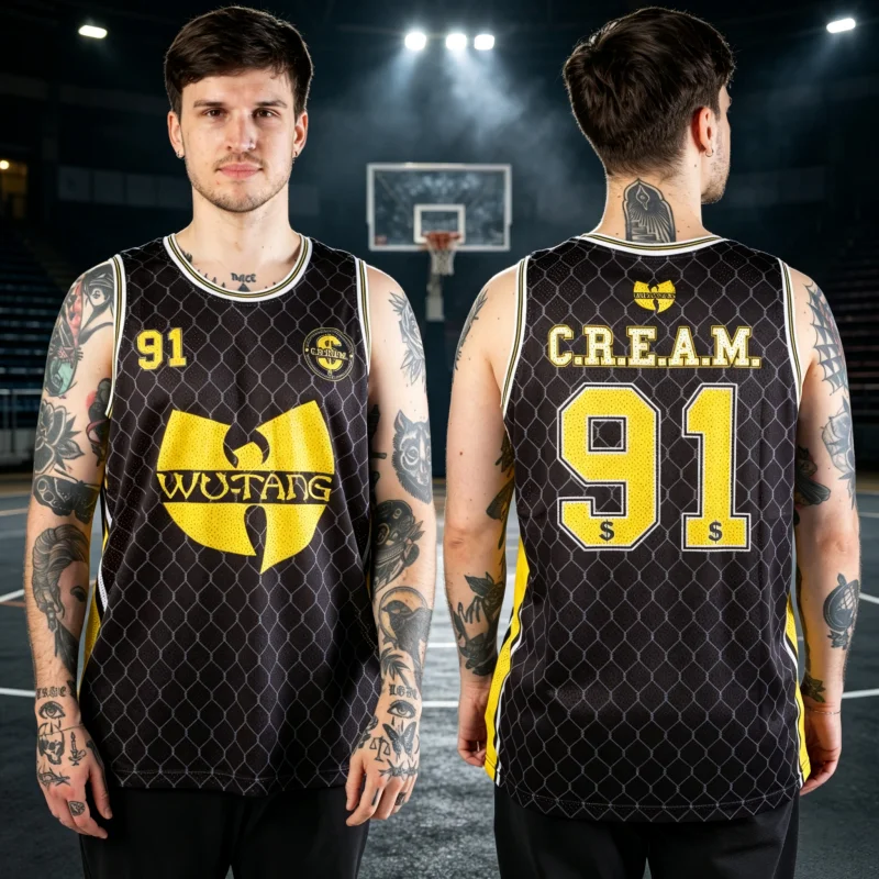 2026 New Wu-Tang Clan C.R.E.A.M No.91 Basketball Jersey Sleeveless Crew-neck Loose Hip Hop Street-wear Vest Top Family Kids Tees