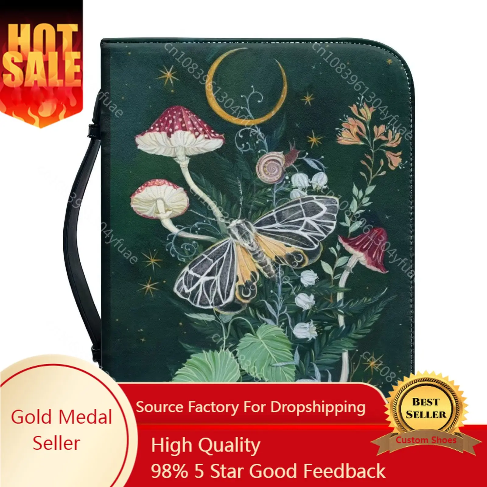 

Fashion Night Mushroom Print Bible Verse Bible Cover Carry Bag Protective Leather Bible Storage Bag with Zipper for Women Men