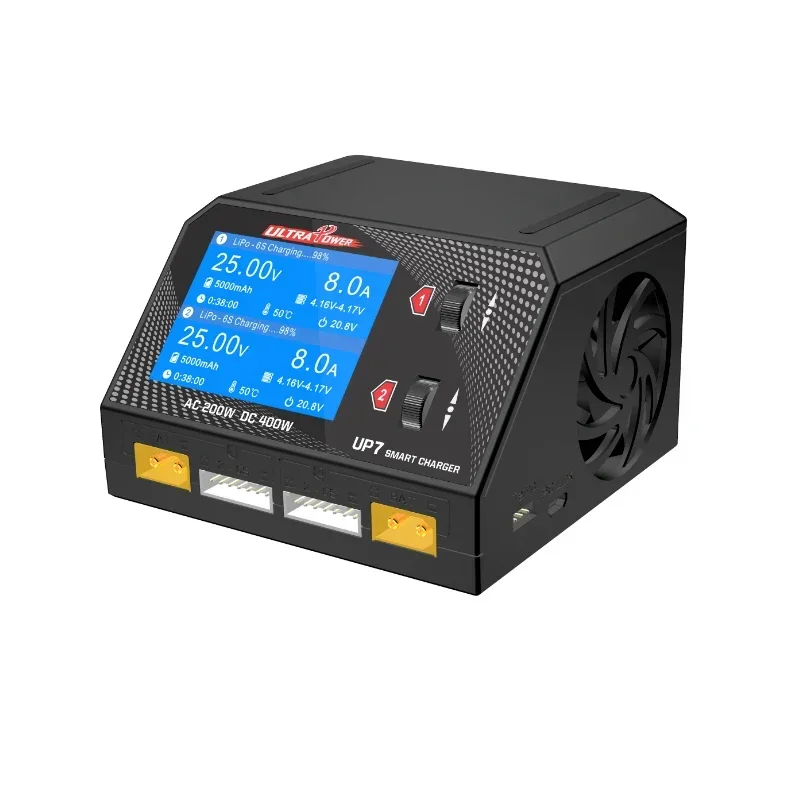 Caricabatterie intelligente UltraPower UP7 AC 200W DC 400W Scaricatore a doppio canale 10A LCD per modello Lipo LiHV Lilon LiFe RC