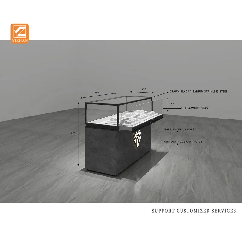custom.Luxury Gray Marble Jewelry Store Display Cabinet Custom Design Glass Showcase Necklace Earrings Kiosk LED Light
