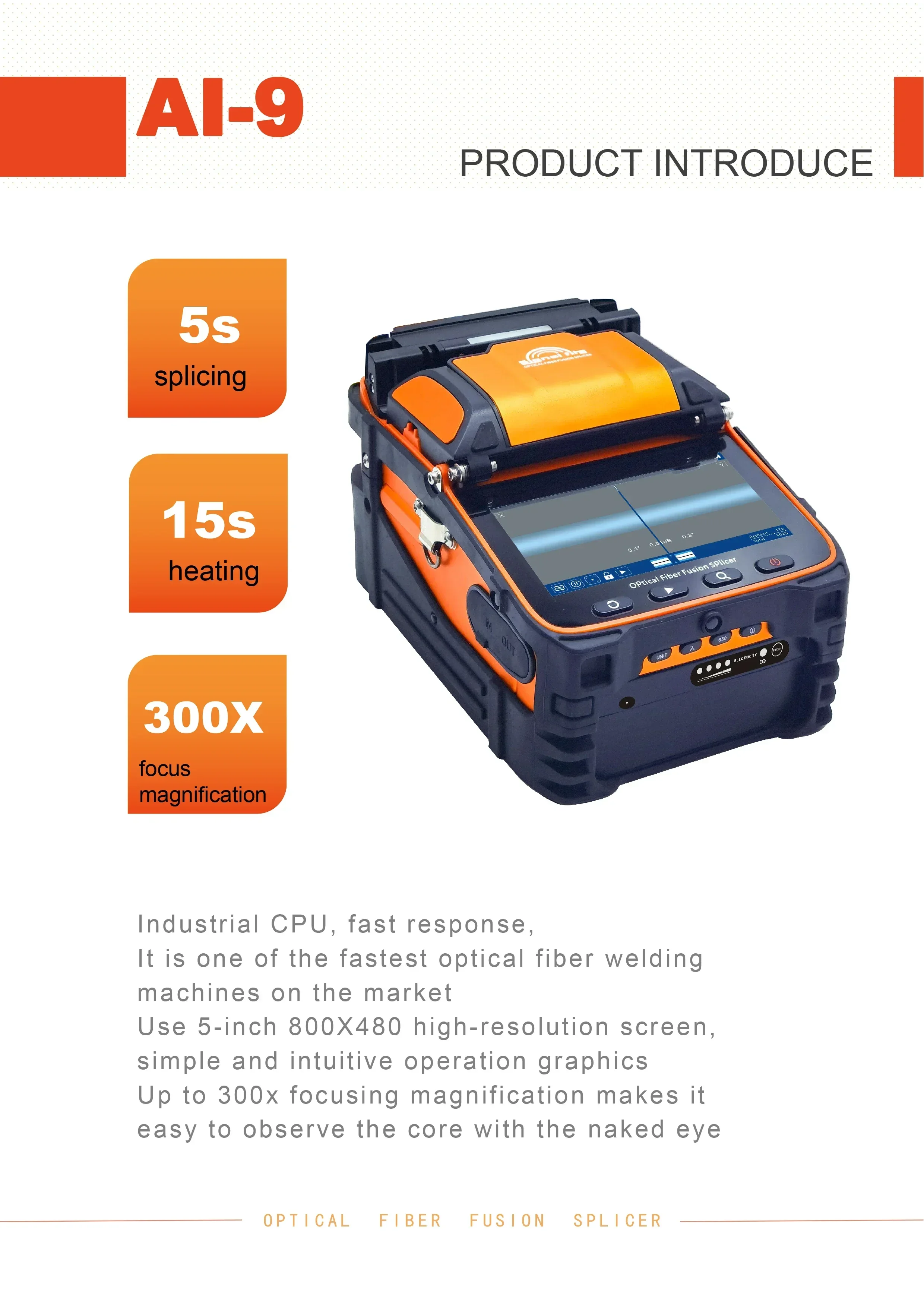 AI-9 Signal Optical Fire Fusion Splicer Multi-language Optical Fiber Fusion Splicer FTTH Fiber Splicing Machine
