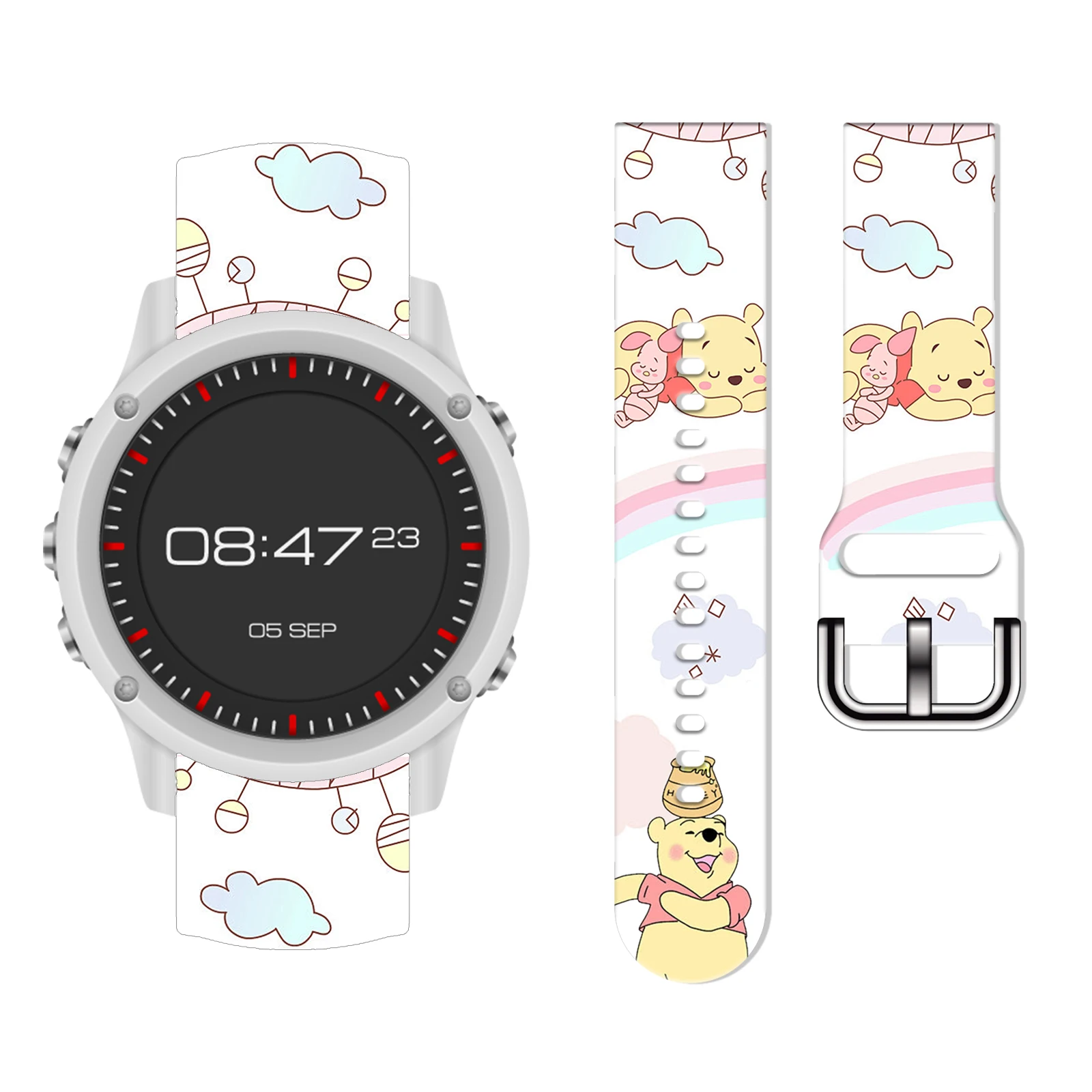 Disney Pooh Bear 20mm Printed Strap for Samsung Galaxy Watch 7/6/5 40mm 44mm Band Replaceable Bracelet for Xiaomi Huawei Amazfit