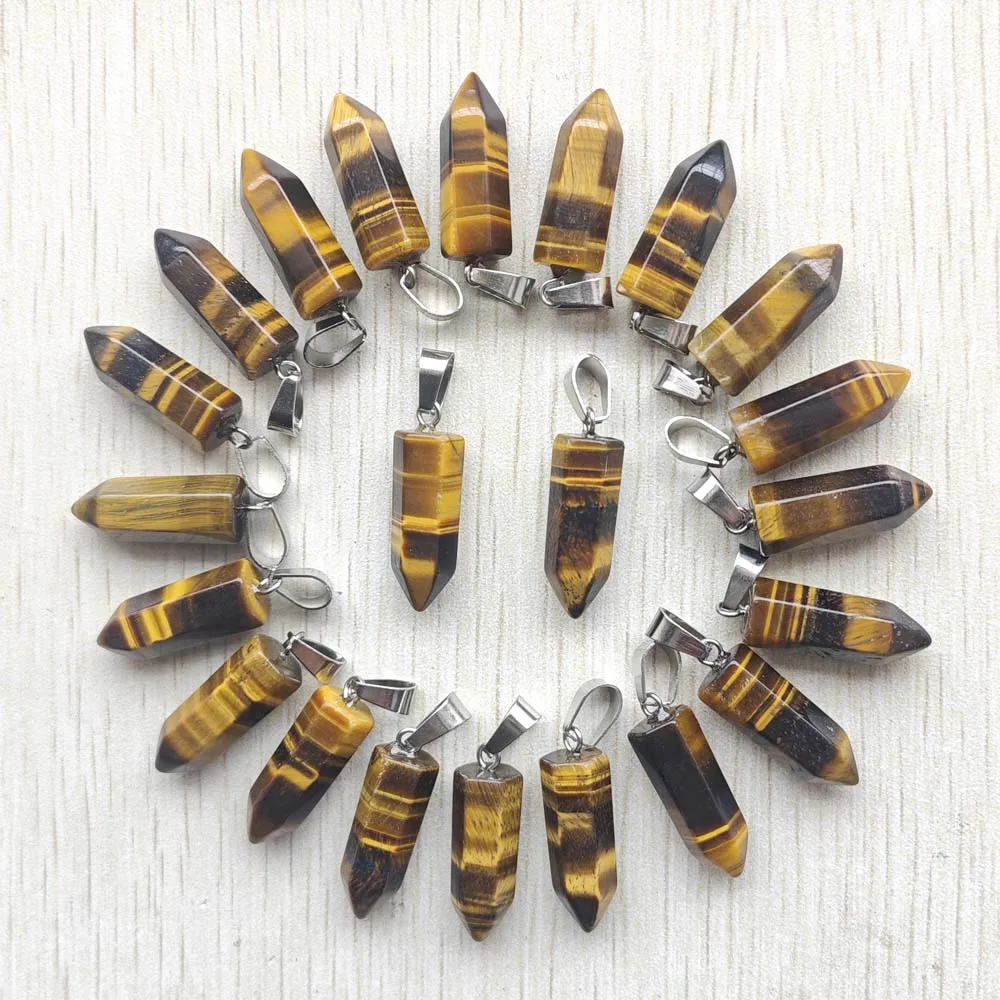 

2018 fashion hot sale natural tiger eye stone hexagonal pillar Pendants for jewelry making 20pcs/lot Wholesale 22mm*10mm*10mm