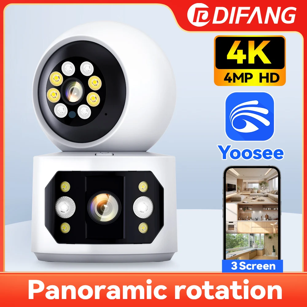 Yoosee 4K 8MP WiFi IP Camera  3 Screen Baby Monitor One Click Call Ai tracking  CCTV Home Protection Video Monitor