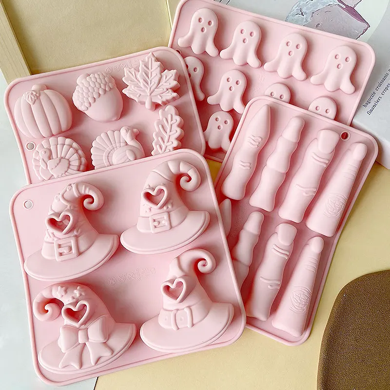 Halloween Series Silicone Molds Pumpkin Head Bat Broom Witch Hat Fondant Candy Ice Grid Chocolate Mould Pudding Cake Decoration