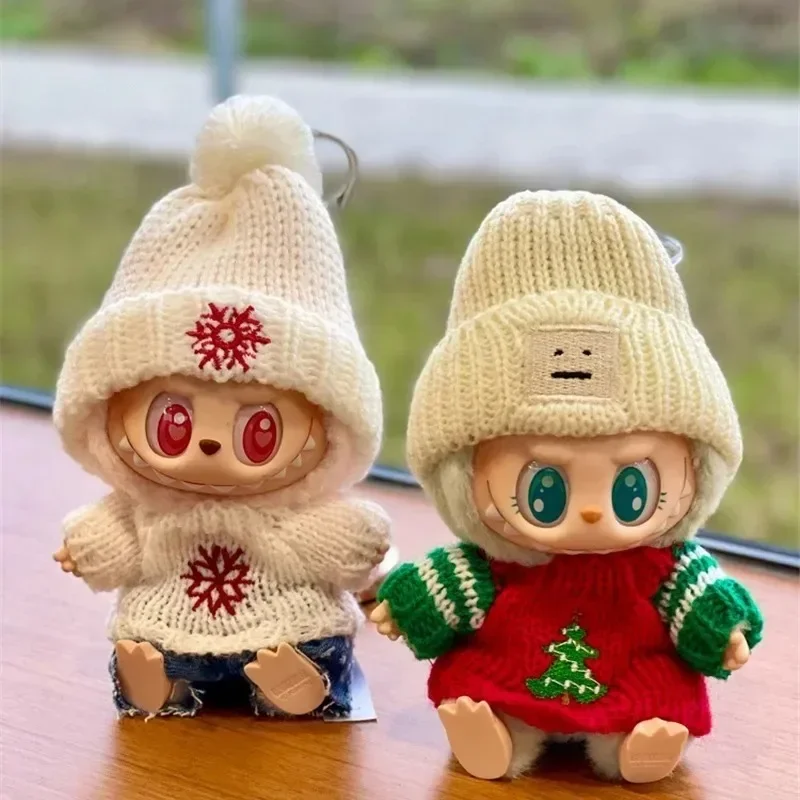 15 17cm For Labubu Doll Christmas Decorations Outfit Clothes Gingerbread Sweater Kawaii Festival knitting Clothing Accessories