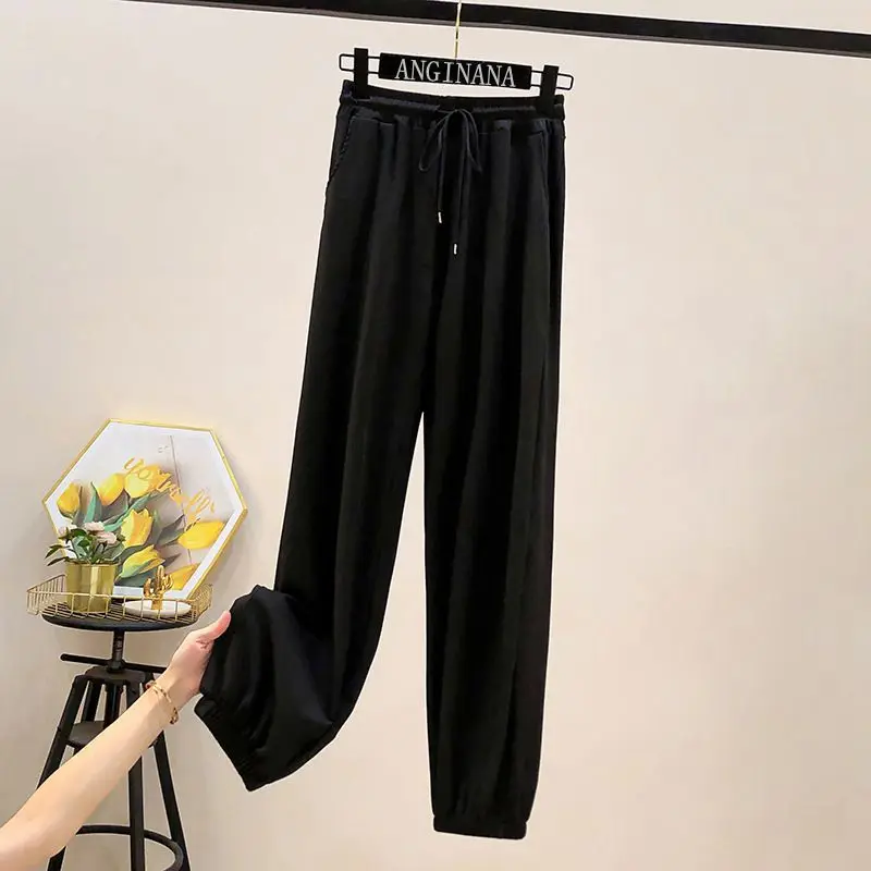 Tasca dei pantaloni delle donne di grandi dimensioni più il formato 7XL 8XL 9XL 10XL estate a vita alta allentato nero di grandi dimensioni stretch pantaloni sport 52 54 56