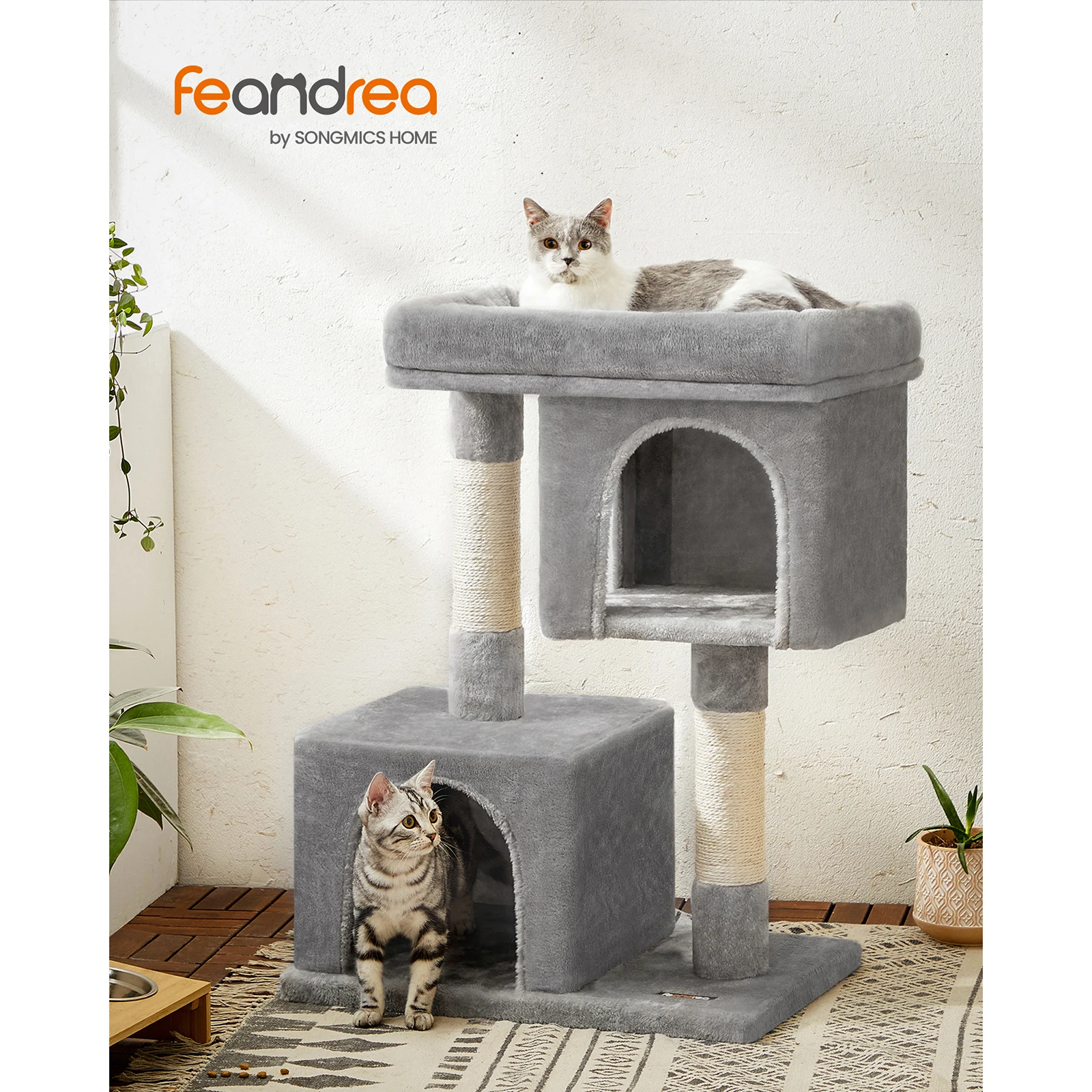 Feandrea Cat Tree, 84 cm Cat Tower,Cat Condo for Large Cats up to 7 kg,2 Cat Caves, Scratching Post