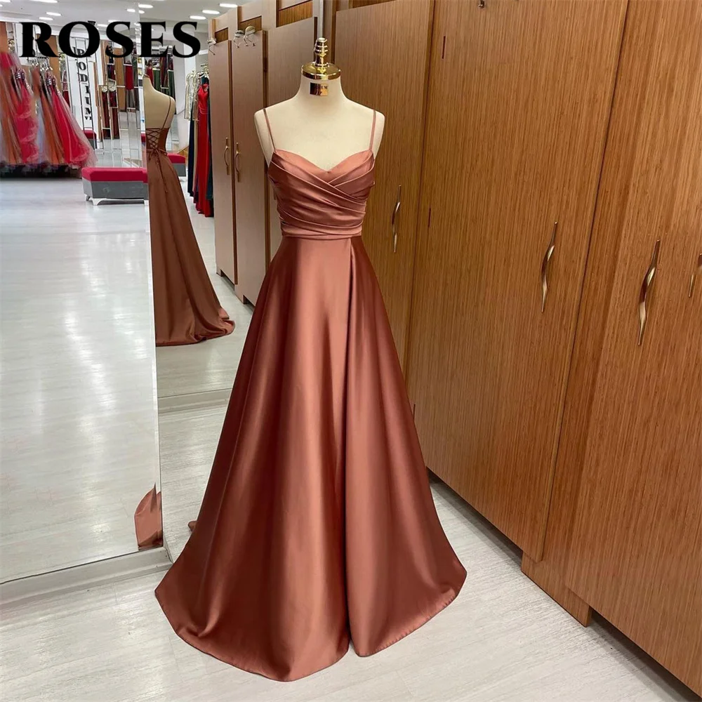 ROSAS Spaghetti Strap Prom Dress Blush Pink Party Dress Mancha Plissado Vestidos de Celebridades Uma Linha Vestido de Festa de Casamento Lisч Berat