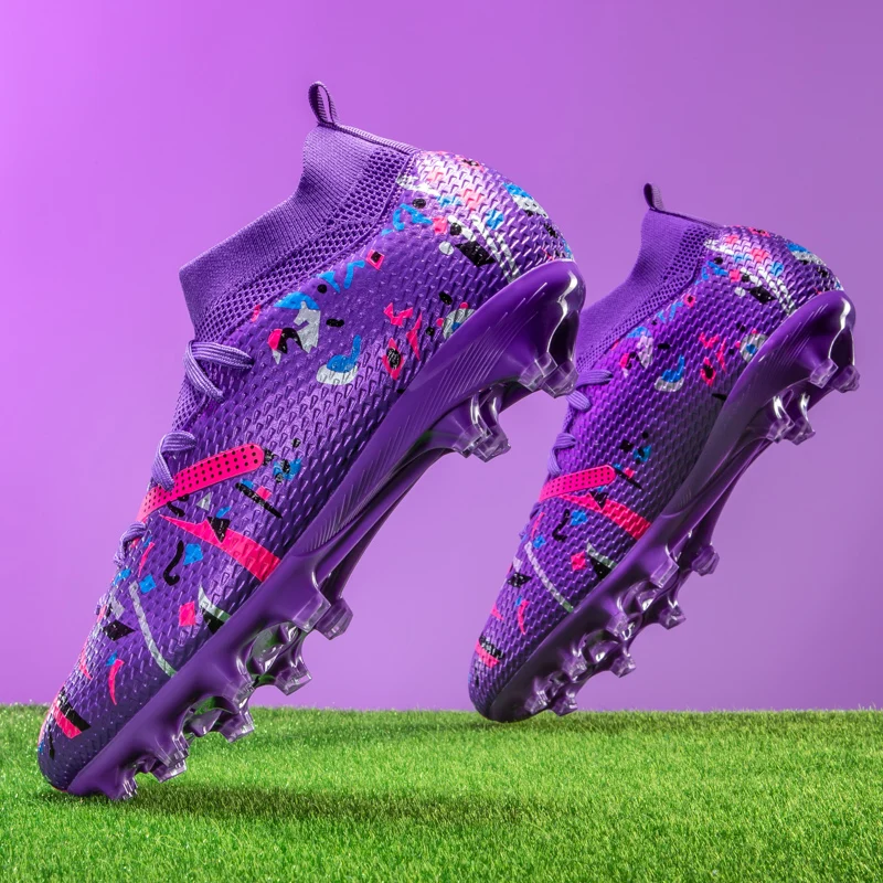 Professional Soccer Shoes Men Outdoor High-Top Sports Football Boots Boots Ag/Fg Long Spikes Artificial Grass Training Match Spi