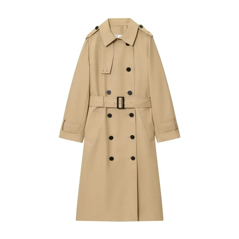 Waterproof Double-breasted Long Sleeve Windbreaker New Autumn 2025 Women's Fashion Outerwear Lapel Coat Commute Loose Fit