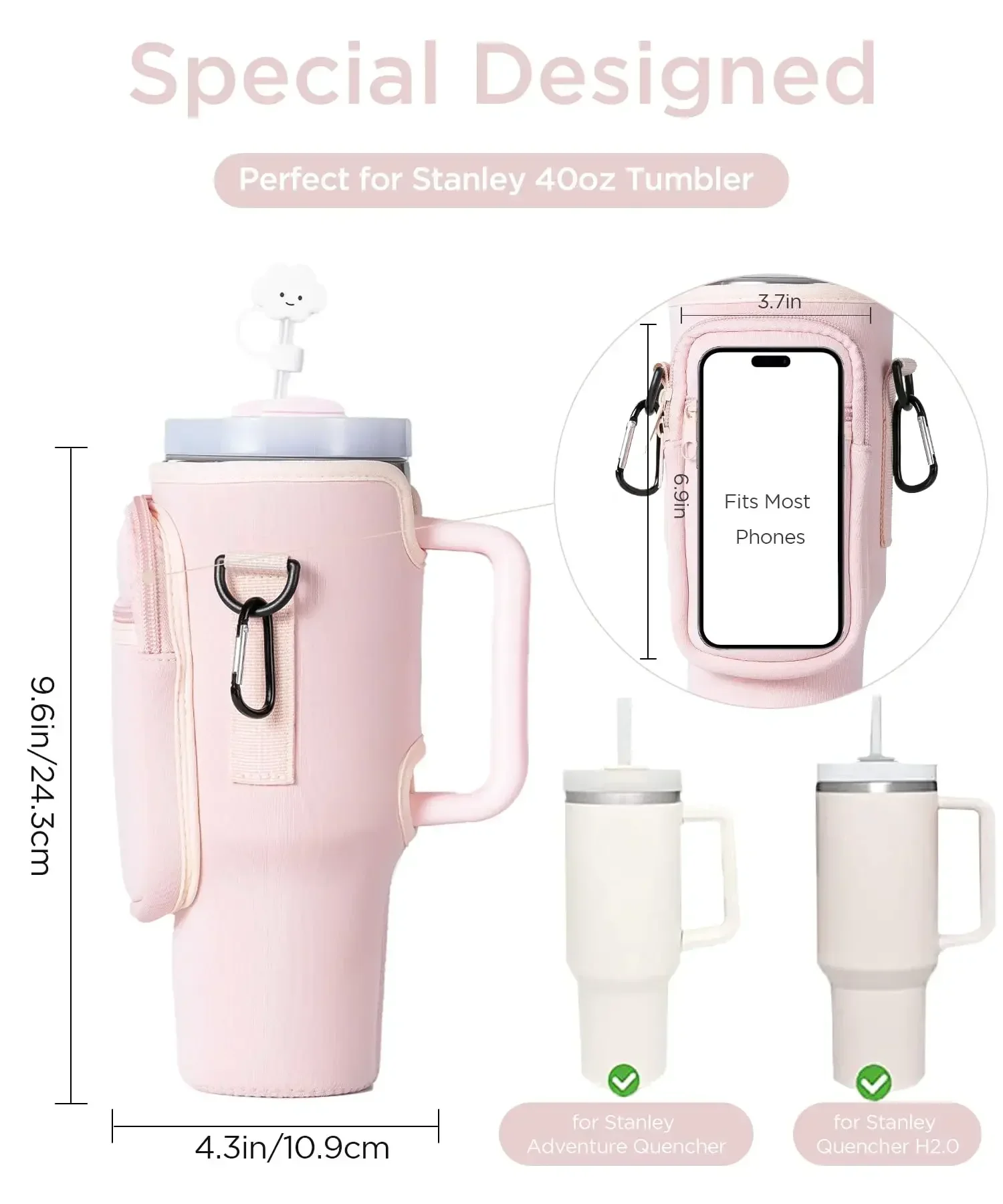 

1pc Bottle Cover Water Bottle Carrier Bag with Phone Pocket for Stanley 40oz Tumbler with Handle Water Bottle Holder Pouch