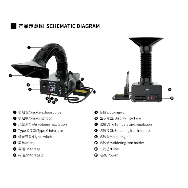 LY-TBK D301 3 في 1 مكواة لحام بدرجة حرارة ثابتة مدمجة في ممتص التدخين لتنقية الدخان مع مصباح LED 150 وات #6