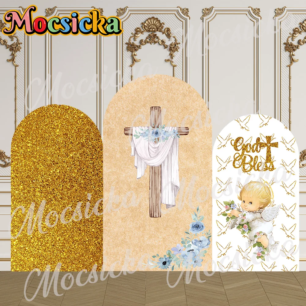 

Mocsicka 2-сторонняя крышка арки Бог благословий ангел украшения фон детский душ торт Smash дети первый день рождения выпускной вечер студия