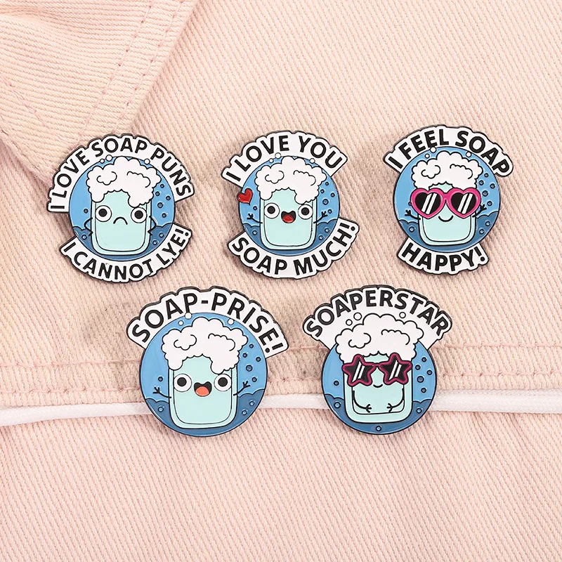 Cartoon soap-shaped badges, fun letter pattern series alloy pins, accessories for clothing and bags, gifts for friends