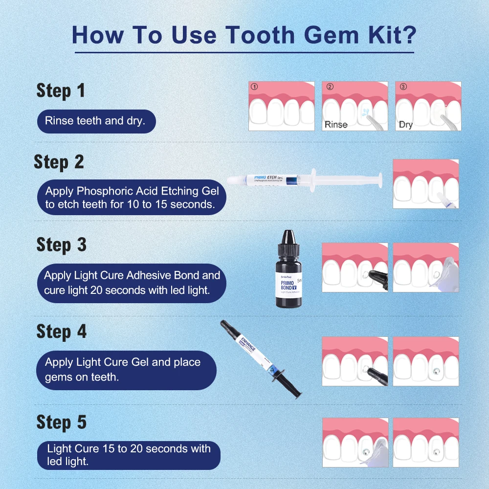 Tooth Gem Set Professional Tooth Decoration Kit with Curing Light dental adesive Kit Tooth Gem Kit Orthodontic Adhesive Gel