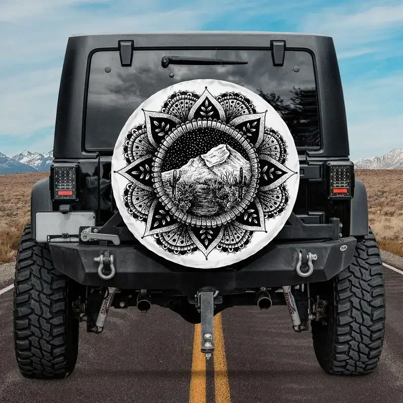 Spare Tire Cover Camper With Or Without Backup Camera Hole, Mountain Mandala Spare Tire Cover For Bronco, CRV, Spare Tire Cover