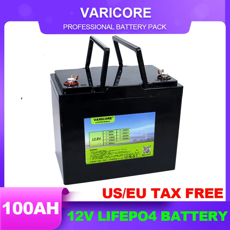 VariCore 12V 100Ah LiFePO4 Battery 12.8V Lithium Power Batteries 4000 Cycles For Campers Golf Cart Off-Road Off-grid Solar Wind