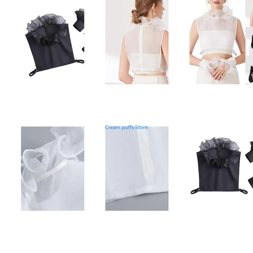 50LE Ruffle False Collar And Arm Sleeves Set Clothing Accessory for Lady Office Wear