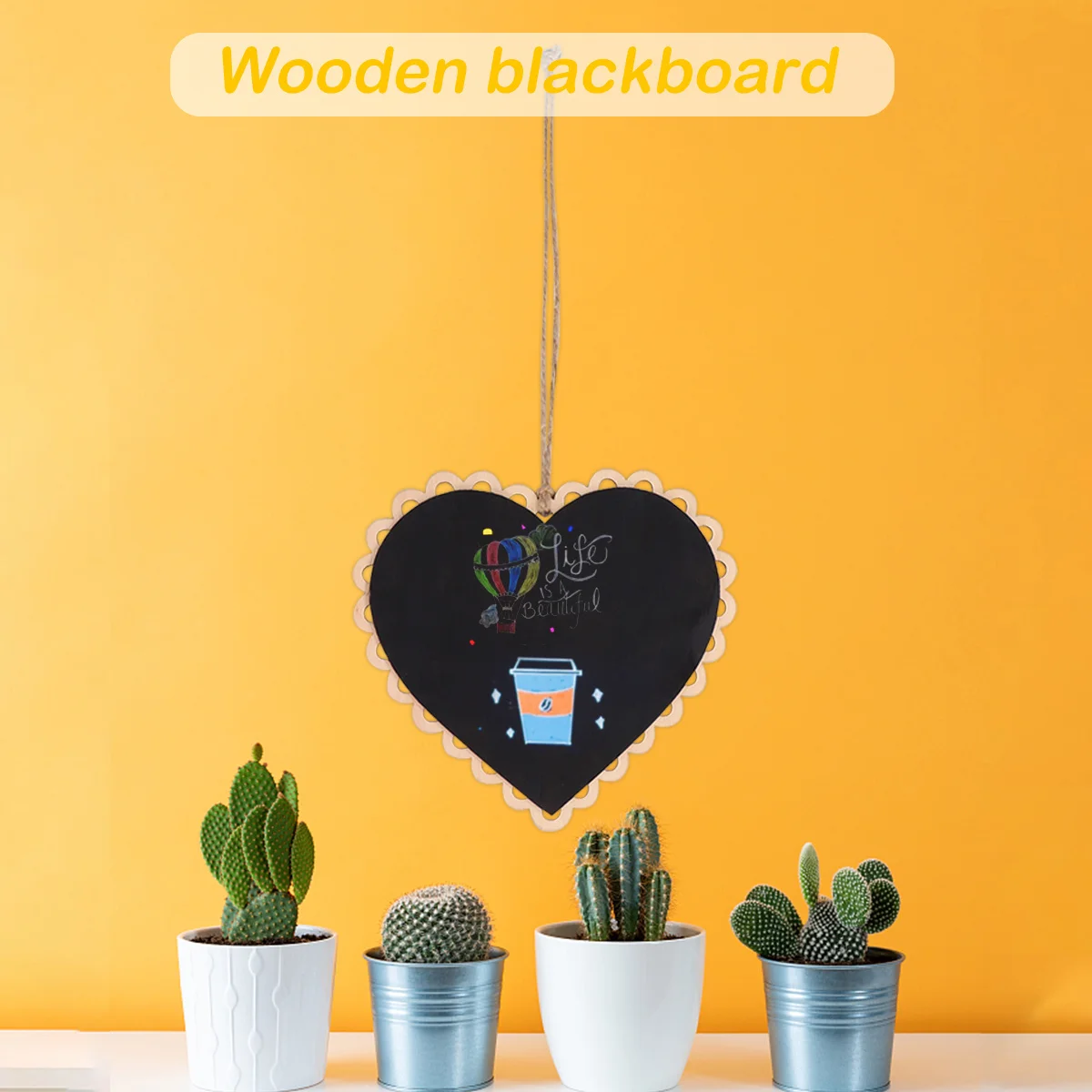

5Pcs Heart Shaped Hanging Wooden Blackboard Chalkboard Wall Decor Mini Message Board Party Work Hanging Blackboard