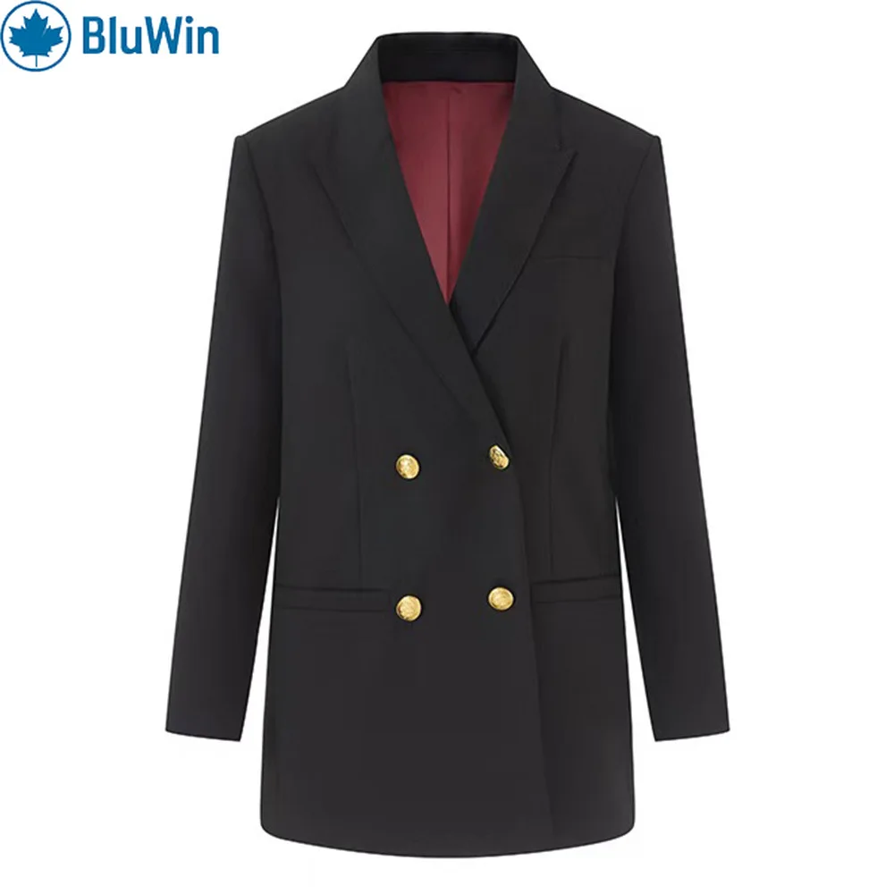 

URBANCHIC 2025 Double-Breasted Blazer, Black, Structured Fit, Professional Business Suit Jacket