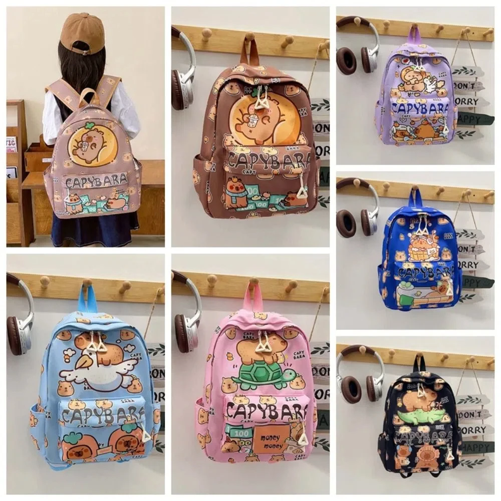 

Cute Thickened Capybara Backpack Wide Straps Nylon Cartoon Animal Daypack Lightweight Foldable Large Capacity School Bag Unisex