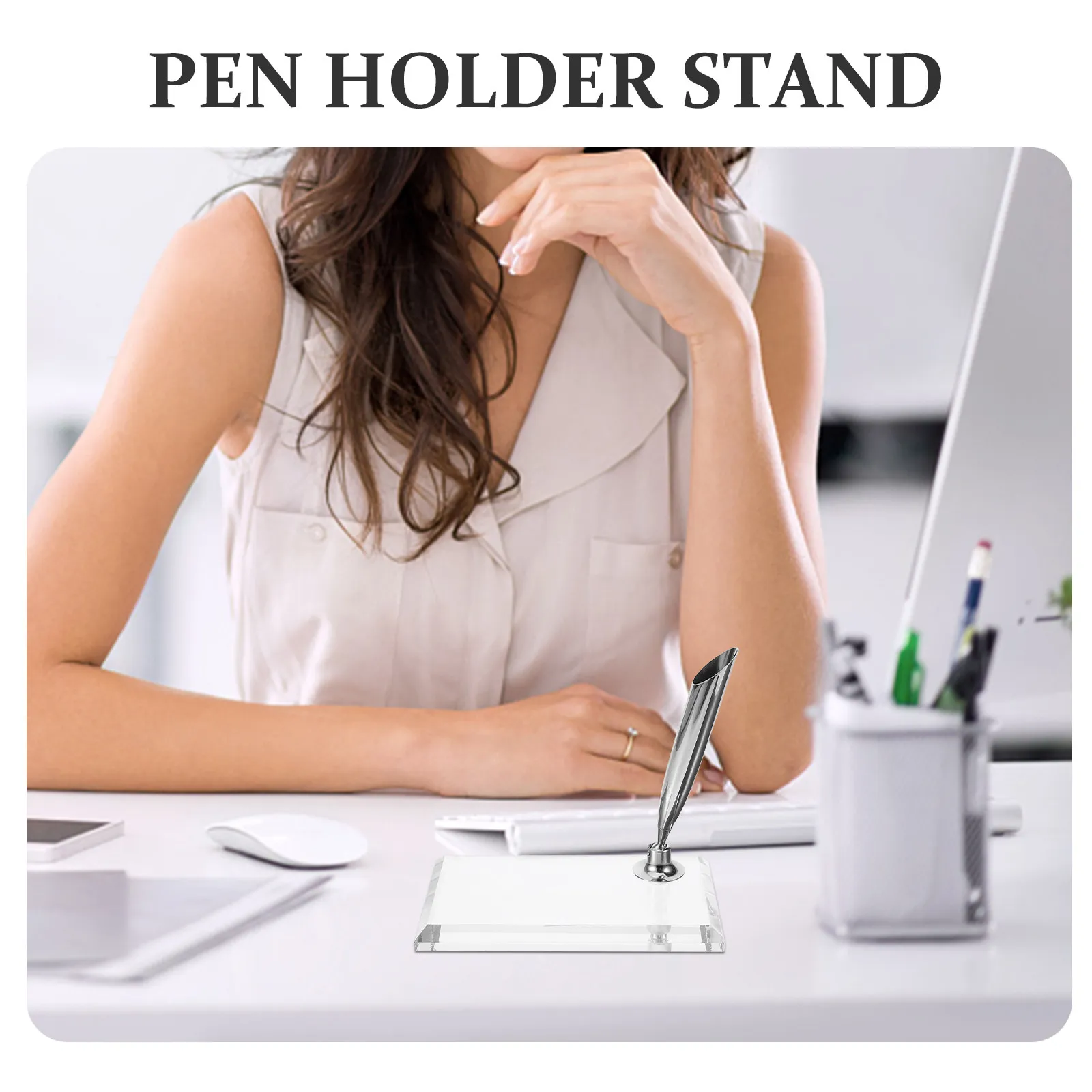 Single Dip Pen Stand Acrylic Pen Holder Stable Base Desk Organizer for Office School Vintage Style Writing Tool