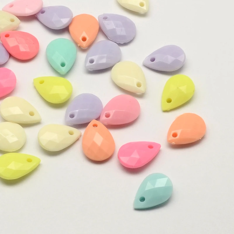 50Pcs Opaque Acrylic Teardrop Pendants Faceted Pendant Decoration Mixed Color Pendant Necklace Teardrop Pendants Charms