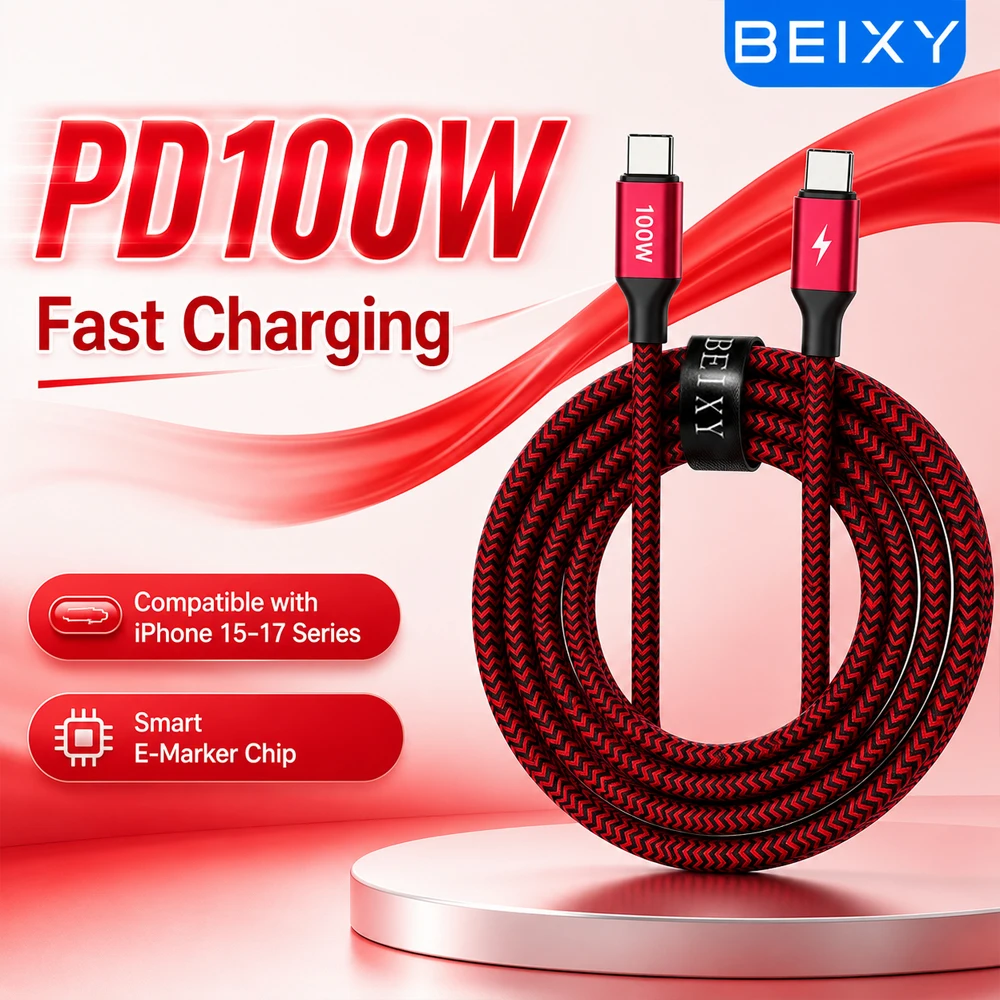 Beixy Typ-C auf Typ-C PD100W Schnelllade- und Datenkabel für iPhone 18/17/16 MacBook Xiaomi Samsung Laptop USB-C Verlängerungskabel