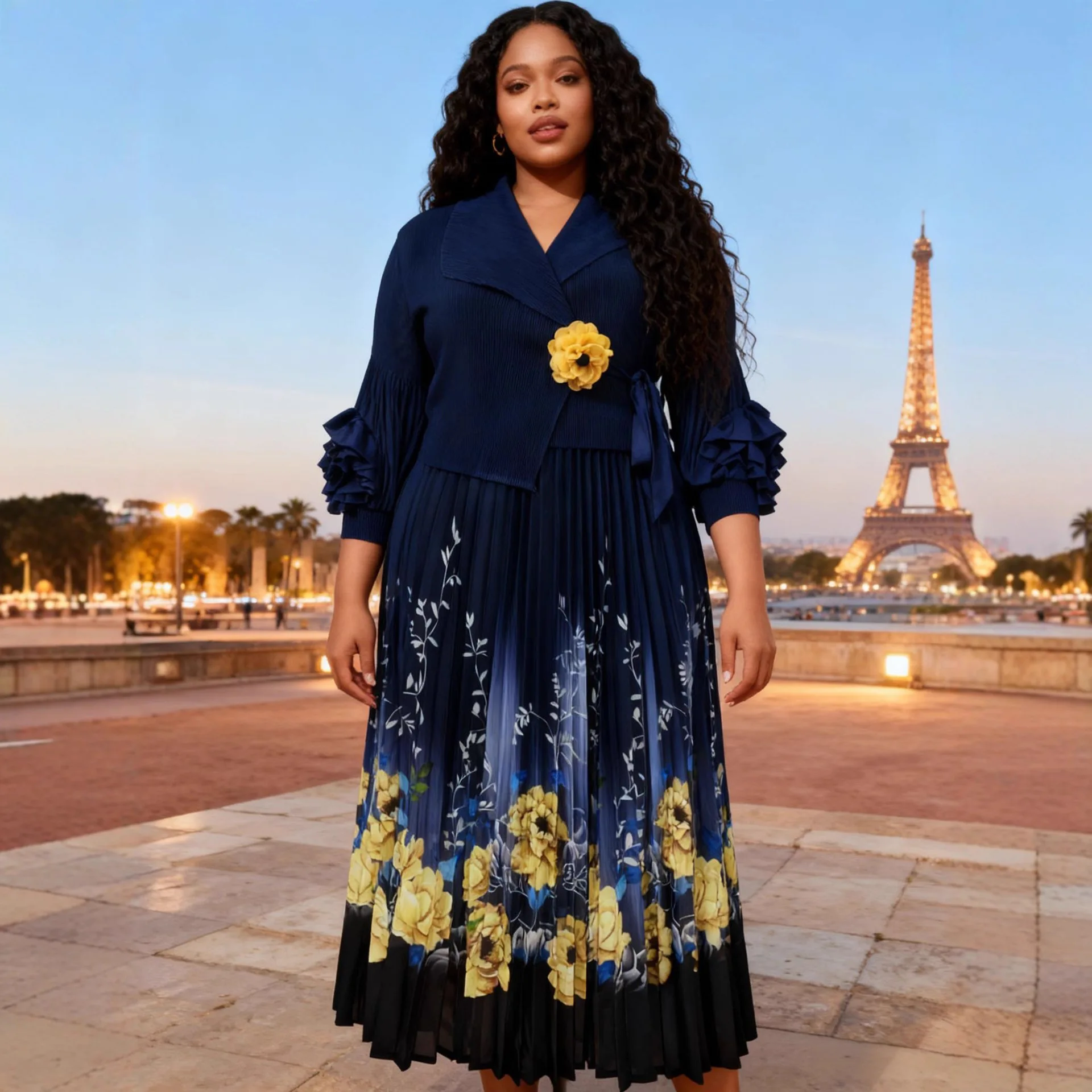 مياكي 2025 الخريف والشتاء فستان جديد عصري فضفاض ورقيق مزاجه الخامس الرقبة أنيقة المرأة فستان مجعد #2