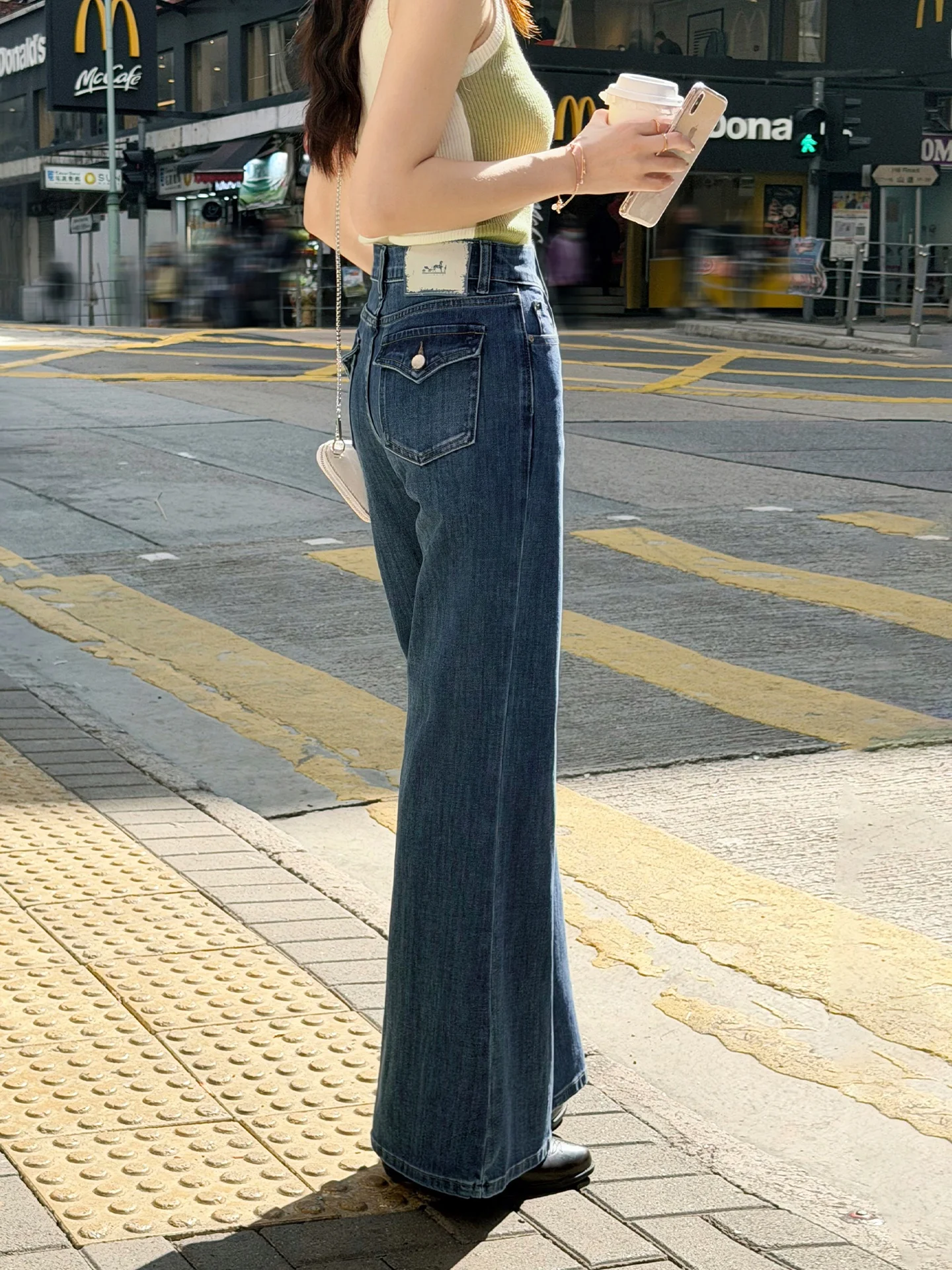 

Slim Fit Blue Bell Bot Jeans Retro Sle Spring 2026 Faion Hong Kong Sle Versatile mid Waist Bell Leggings for Women