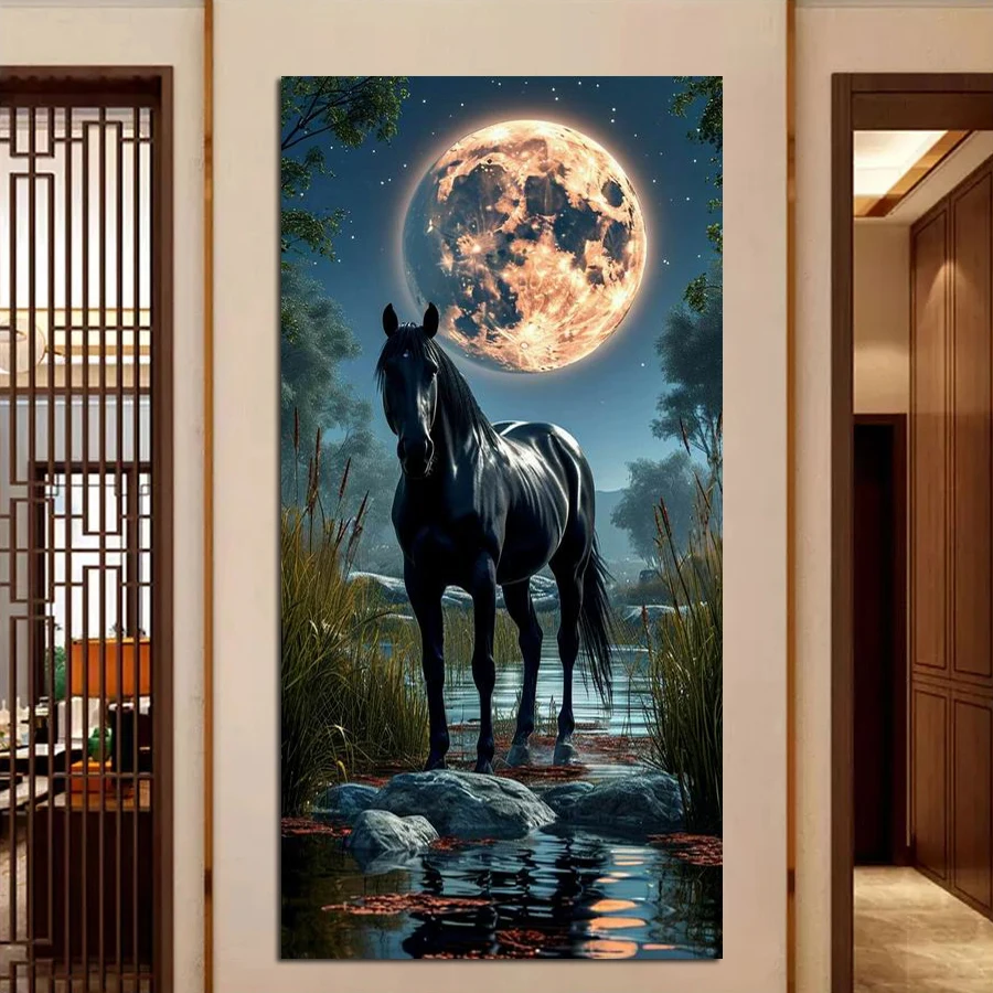 

Fullcang New Collection Moon Black and White Horse Large Size Diy Diamond Arts Painting Animals Full Mosaic Embroidery Picture