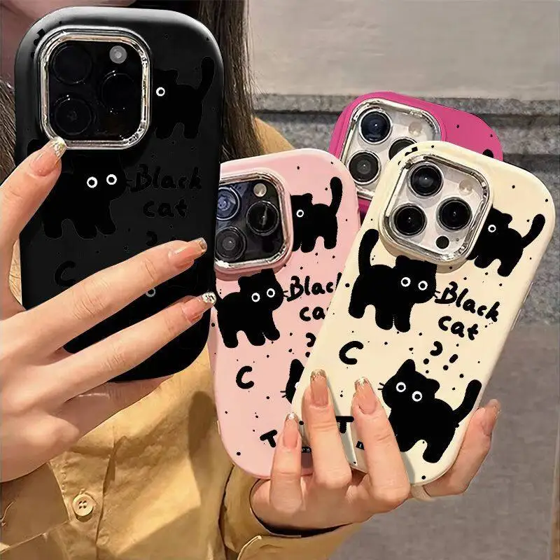 เคสเคสแมวสีดำน่ารักสำหรับ OPPO Reno 11F 5G 7 4G 5 6 Lite A98 A78 A58 A38 A17 A16 A15 A57 A77 A5 A53 A54 A96 A92