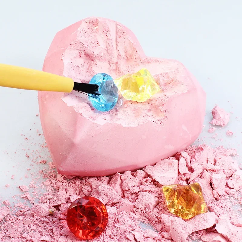 보석의 고고학 발굴 어린이를위한 보물 화석의 diy 수제 발굴 심장 교육 수제 장난감