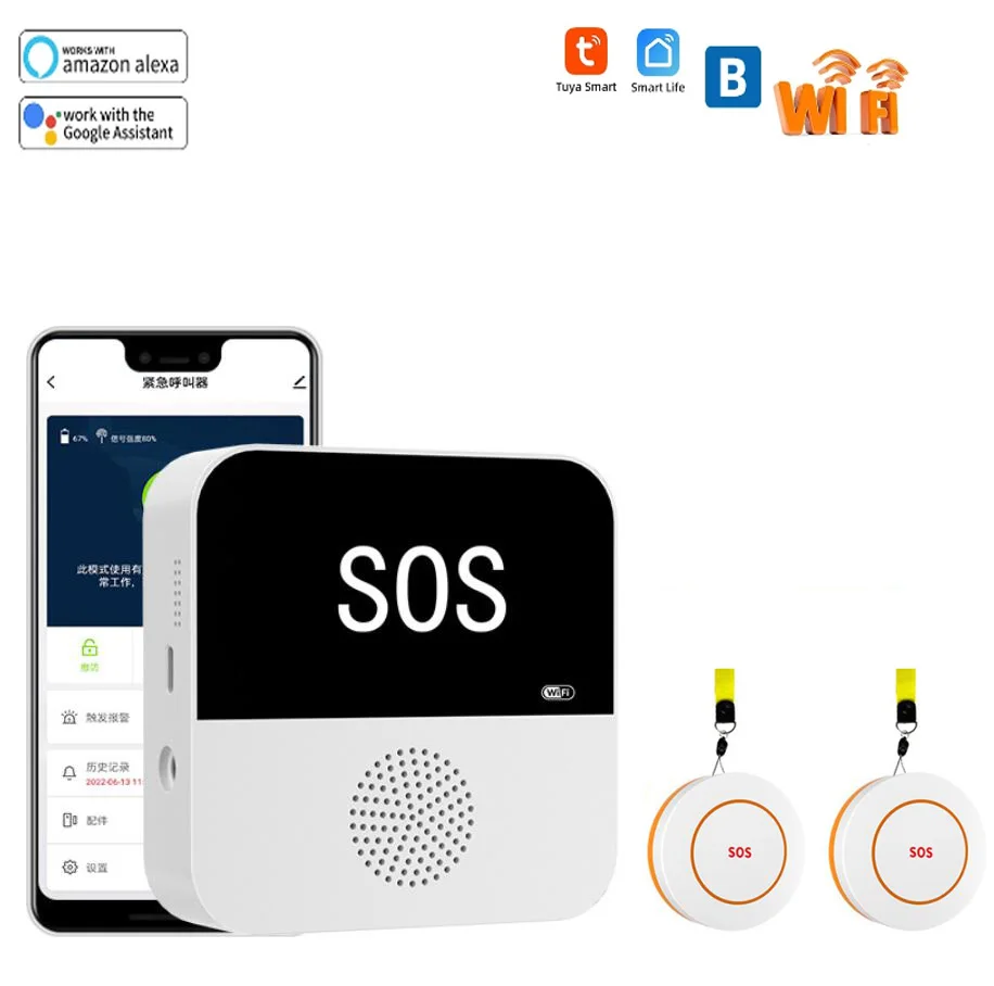 Tuya Wifi Caregiver Pager Wireless SOS Call Button Nurse Call Alert Patient Help System for Home Elderly Emergency Call