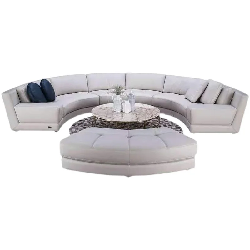 Nordic modern office semi-circular curved  light luxury hotel lobby high-end club villa technology cloth leather